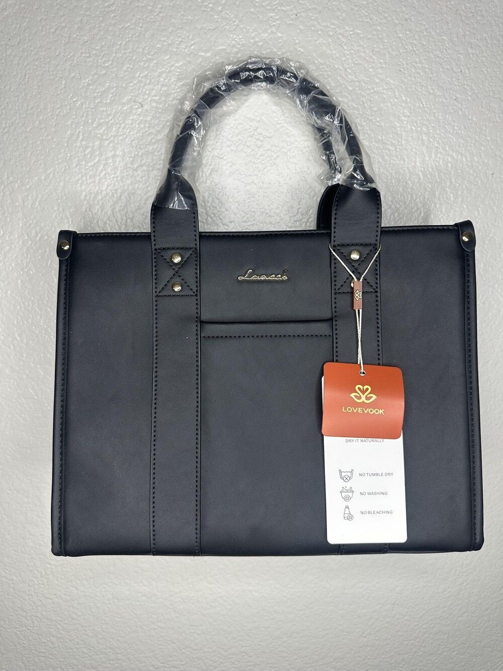 Lovevook Tote Bag Womens Large Black Faux Leather Structured Work Zip Purse